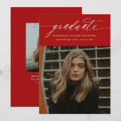 Faire-part Calligraphie moderne Deux photo Red Graduation (Devant / Derrière)