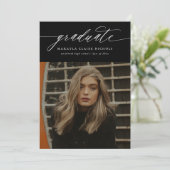 Faire-part Calligraphie moderne Deux photos noir Graduation (Debout devant)