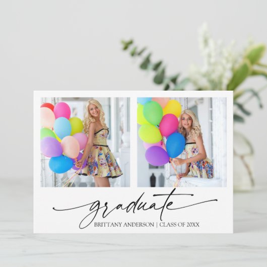 Faire-part Calligraphie moderne Encre Script 2 Diplôme photo (Debout devant)