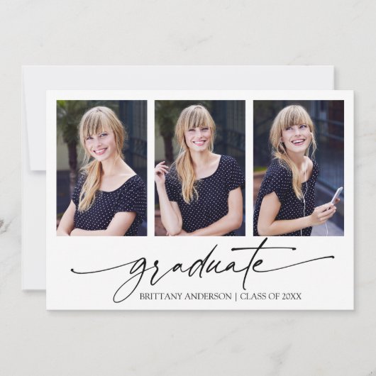 Faire-part Calligraphie moderne Encre Script 3 Diplôme photo (Devant)