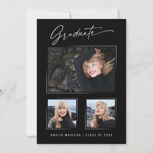 Faire-part Calligraphie moderne Encre Script 3 Diplôme photo (Devant)