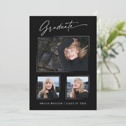 Faire-part Calligraphie moderne Encre Script 3 Diplôme photo (Debout devant)