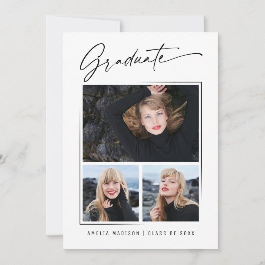 Faire-part Calligraphie moderne Encre Script 3 Photo Gradué (Devant)