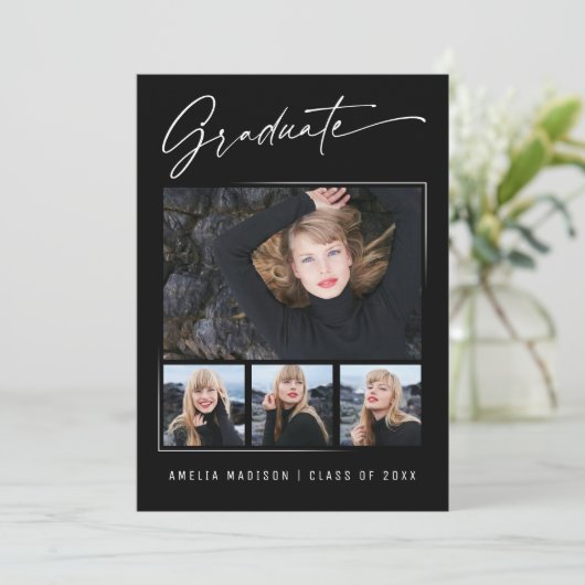 Faire-part Calligraphie moderne Encre Script 4 Diplôme photo (Debout devant)