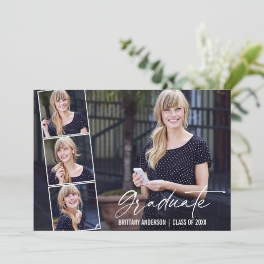 Faire-part Calligraphie moderne Encre Script 4 Diplôme photo (Debout devant)