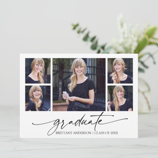 Faire-part Calligraphie moderne Encre Script 5 Diplôme photo (Debout devant)