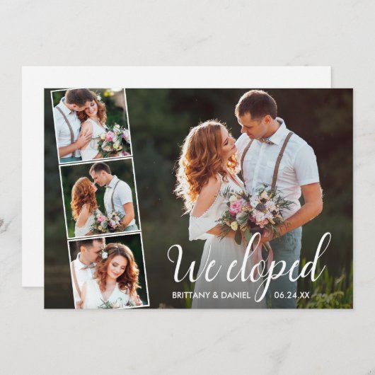 Faire-part Calligraphie moderne Nous avons Elopé 4 Mariage ph (Devant / Derrière)