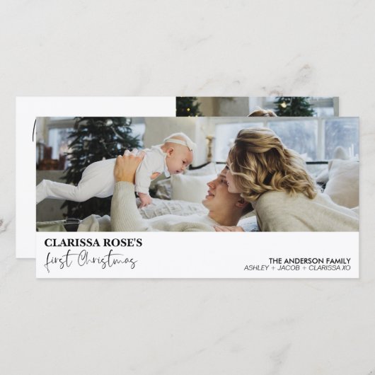 Faire-part Calligraphie moderne Première photo de Noël (Devant / Derrière)