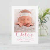 Faire-part Calligraphie Moderne Rose | Annonce de Naissance (Debout devant)