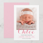 Faire-part Calligraphie Moderne Rose | Annonce de Naissance (Devant / Derrière)