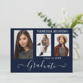 Faire-part Calligraphie moderne Script 3 Photo Bleu Graduatio (Debout devant)