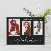 Faire-part Calligraphie moderne Script 3 Photo BxW Graduation (Debout devant)