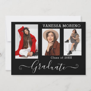 Faire-part Calligraphie moderne Script 3 Photo BxW Graduation