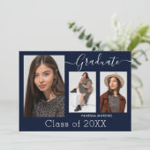 Faire-part Calligraphie moderne Script bleu 3 Photo Graduatio (Debout devant)