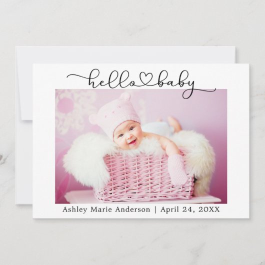 Faire-part Calligraphie moderne Script Coeur Bonjour bébé (Devant)