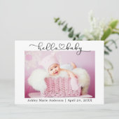 Faire-part Calligraphie moderne Script Coeur Bonjour bébé (Debout devant)