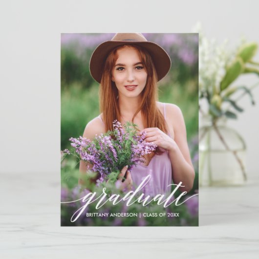 Faire-part Calligraphie moderne Script Diplômé photo (Debout devant)