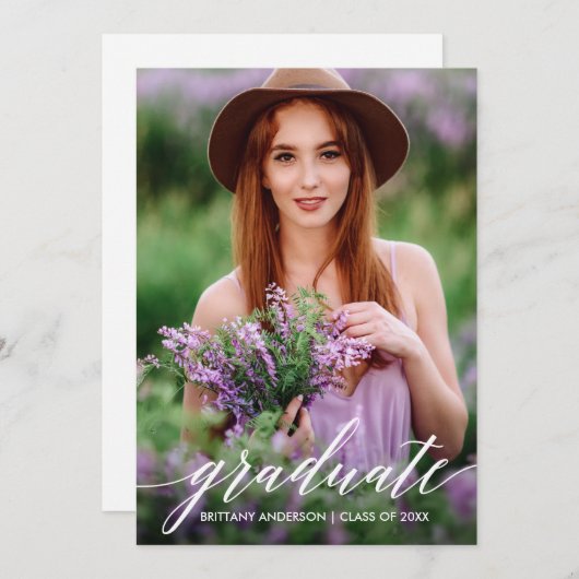 Faire-part Calligraphie moderne Script Diplômé photo (Devant / Derrière)