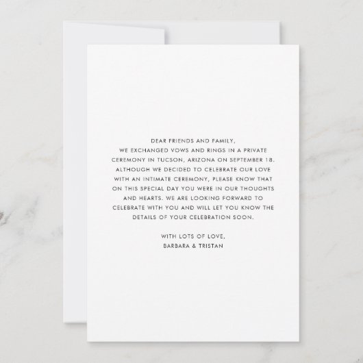 Faire-part Calligraphie moderne Script Elopement photo (Dos)