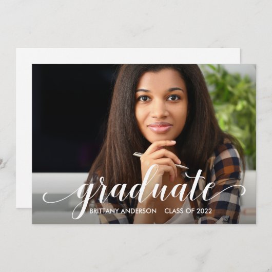 Faire-part Calligraphie moderne Script Graduation Photo (Devant / Derrière)