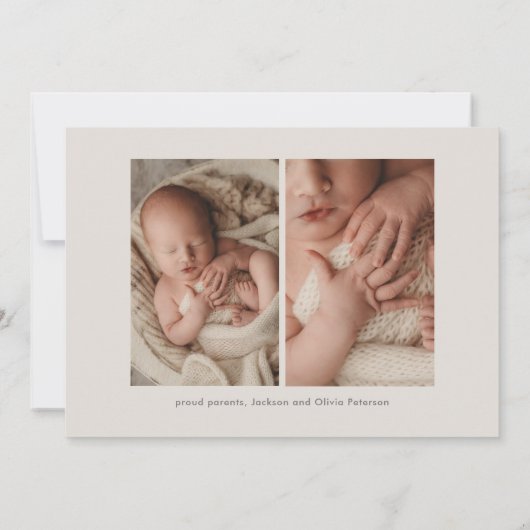 Faire-part Calligraphie moderne simple bébé trois photos nais (Dos)