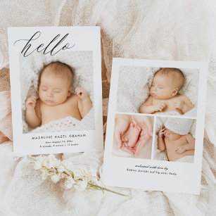 Faire-part Calligraphie moderne simple Hello Baby Photo Naiss