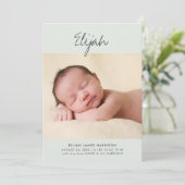Faire-part Calligraphie moderne Vert Nouvelle photo bébé Nais (Debout devant)