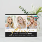 Faire-part Calligraphie Or Moderne Script 4 Diplôme Photo (Debout devant)