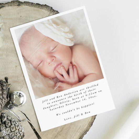 Faire-part Calligraphie photo moderne Nouveau-né Naissance