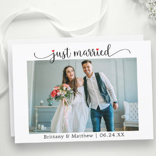 Faire-part Calligraphie Red Heart Just Married Photo Mariage