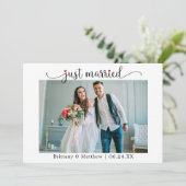 Faire-part Calligraphie Red Heart Just Married Photo Mariage (Debout devant)