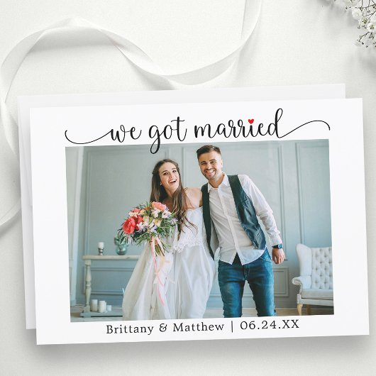 Faire-part Calligraphie Red Heart Nous avons épousé un Mariag