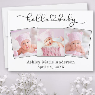 Faire-part Calligraphie Script Heart 3 Photo Hello Baby