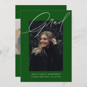Faire-part Calligraphie simple Trois photo Green Graduation (Devant / Derrière)