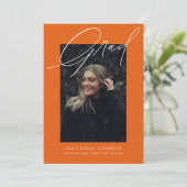 Faire-part Calligraphie simple Trois Photo Orange Graduation (Debout devant)