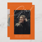 Faire-part Calligraphie simple Trois Photo Orange Graduation (Devant / Derrière)