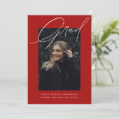Faire-part Calligraphie simple Trois photo Red Graduation (Debout devant)