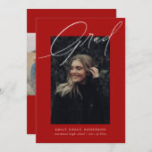 Faire-part Calligraphie simple Trois photo Red Graduation (Devant / Derrière)