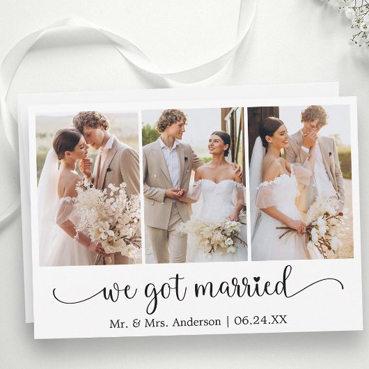 Faire-part Calligraphy 3 Photo Heart We Got Married