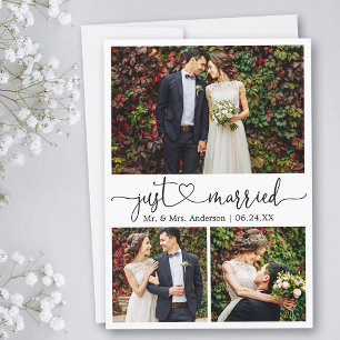 Faire-part Calligraphy Heart Just Married 3 Photos Mariage