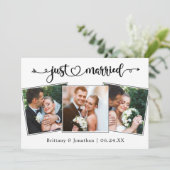 Faire-part Calligraphy Heart Just Married 3 Photos Mariage (Debout devant)