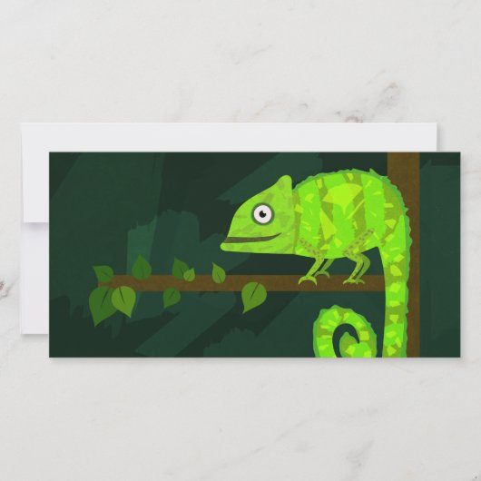 Faire-part Caméléon vert mignon (Devant)