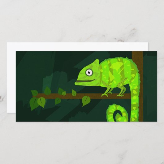 Faire-part Caméléon vert mignon (Devant / Derrière)