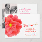 Faire-part Camélia rouge mariage reporté annulation (Devant / Derrière)