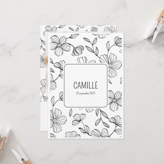 Faire-Part "Camille" (Devant/Arrière en situation)
