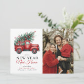 Faire-part Camion Rouge Nouvel An Nouvel An Maison Photo Holi (Debout devant)