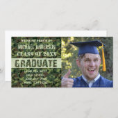 Faire-part Camouflage de fin d'études 2023 Photo verte person (Devant / Derrière)