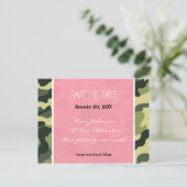 Faire-part Camouflage de l'armée et carte postale rose Enregi (Debout devant)