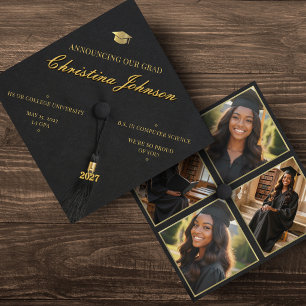 Faire-part Cap de graduation photo 4 noir et or Graduation
