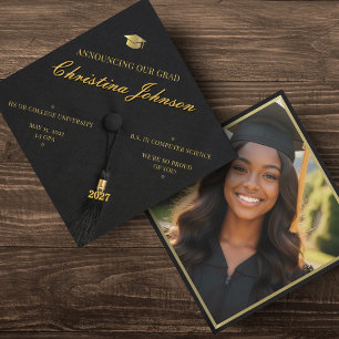 Faire-part Cap de graduation photo noir et or